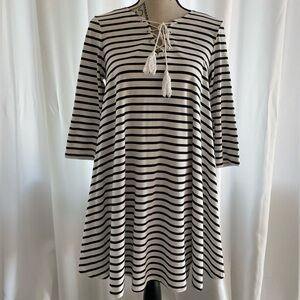 JODIFL Black and White Striped Top with Lace-Up Detail